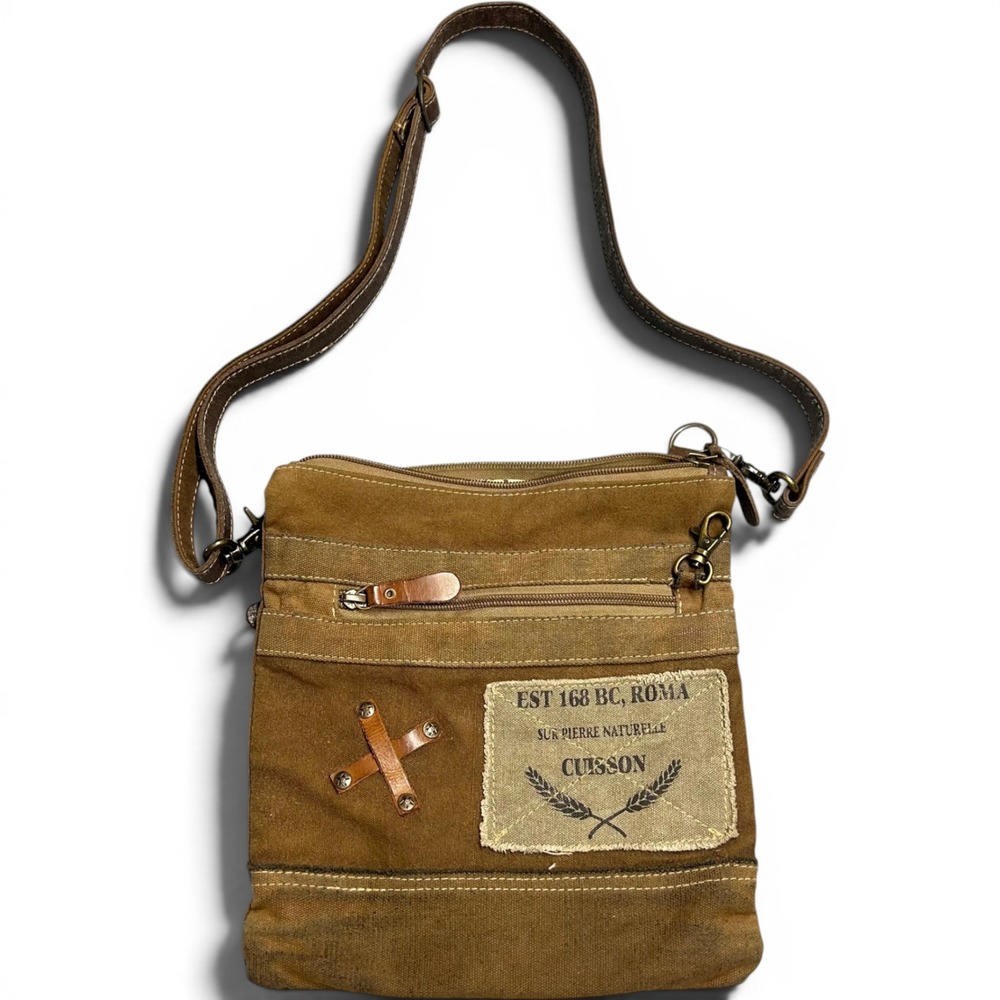 Myra Bag Crossbody Bag Brown Women Small Canvas Leather Upcycled Boho Western